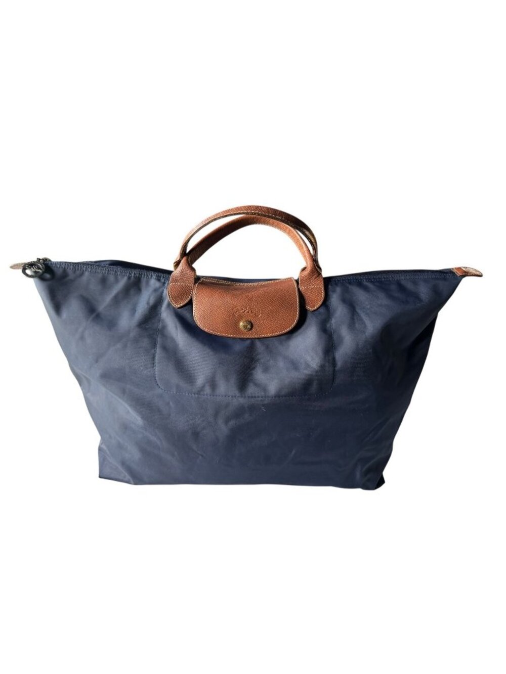 LONGCHAMP Paris Le Pliage Navy Blue Extra Large Shoulder Tote Bag Gold/Silver